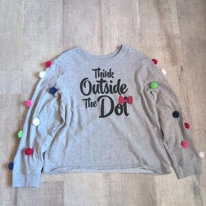 Disney Park Minnie Mouse Sweatshirt Size XL Gray Think Outside the Dots Poms